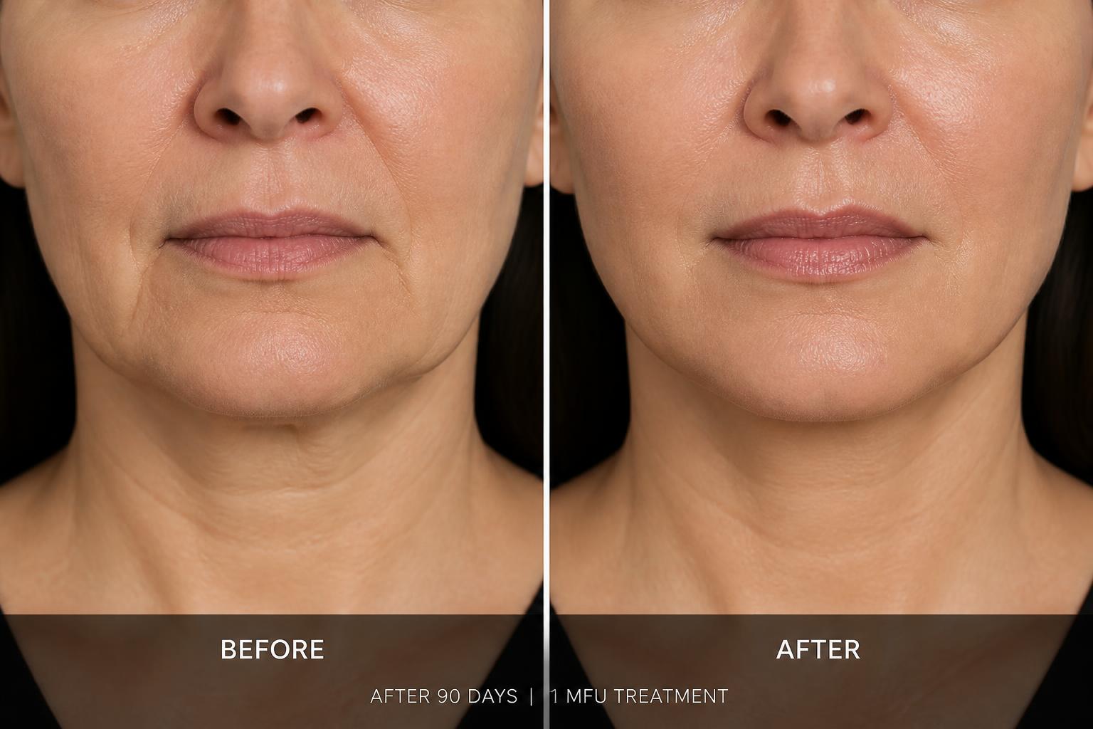 Antes e depois do tratamento Liftera 2 — Contorno mandibular e papada